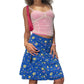 90s Blue Floral Mid Rise Midi Skirt  (XS-S)