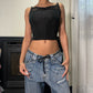 Made in Italy - Vintage 90s goth black lace trimmed cropped cami tank (XS-S)