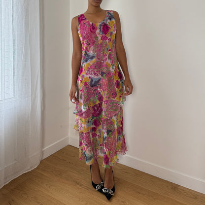 Euro Vintage Floral Mesh Maxi Dress (M)