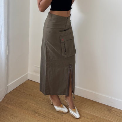 Euro vintage khaki utility maxi skirt (Small)