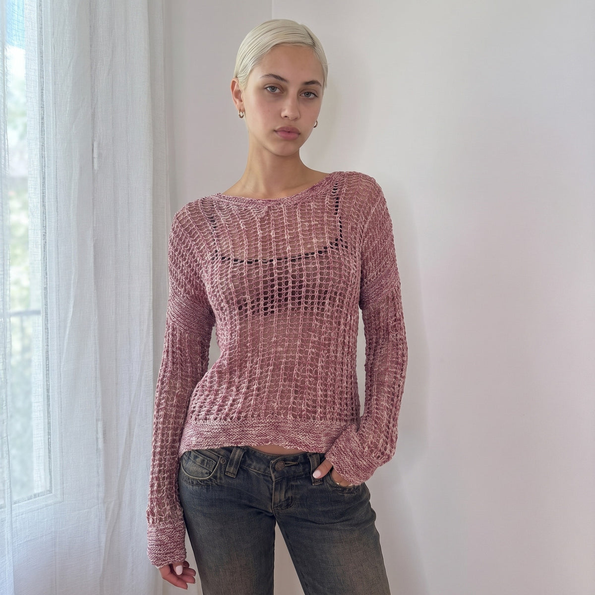Vintage Euro Pink Open Knit Sweater (S/M)