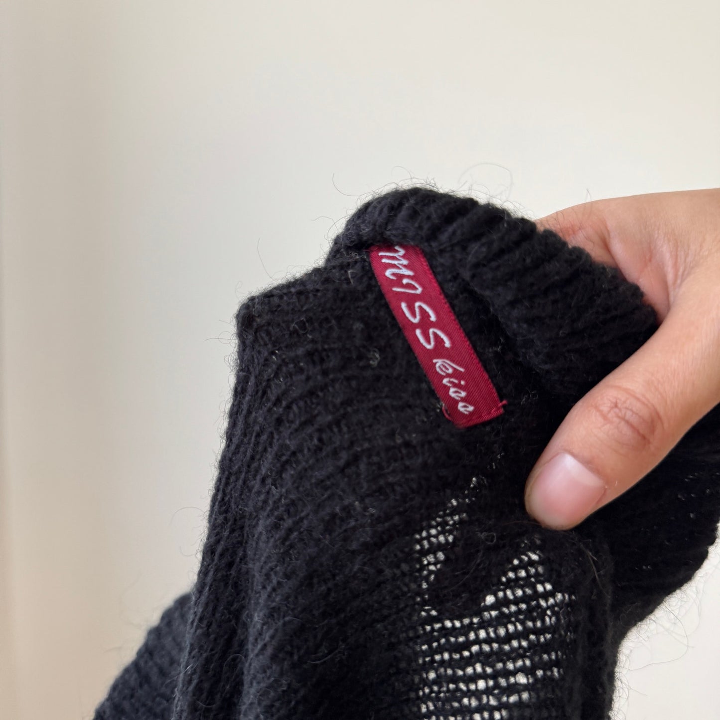 Vintage euro black textured knit tie front cardigan with ruffle trim and flared sleeves (S/M)