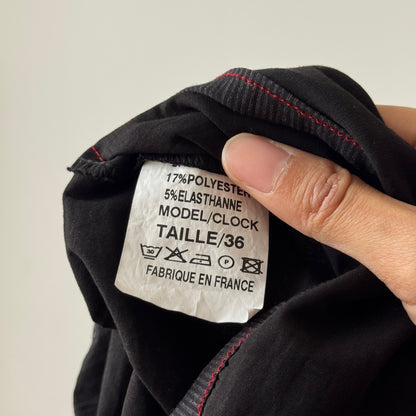 Vintage French black asymmetric wrap-style midi skirt with contrast stitching (XS/S)