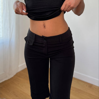 Vintage Black Capri Shorts Button Detail Y2K French (XS/S)