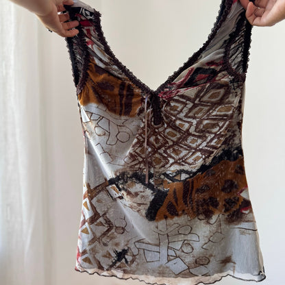 Vintage Abstract Layered Mesh Top (M)