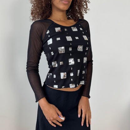 Vintage Y2K Sheer Mesh Sequin Top (S/M)