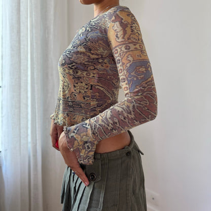 Vintage Sonia Fortuna Abstract Mesh Long Sleeve Top (S)