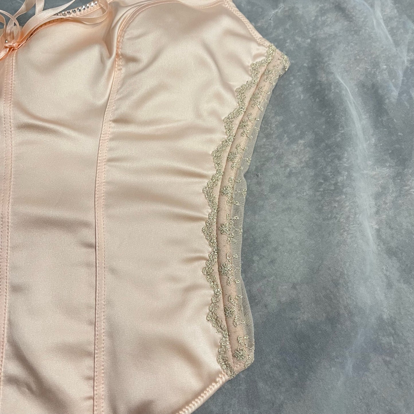 Blumarine pastel pink corset bustier top with mesh panels (S/M)