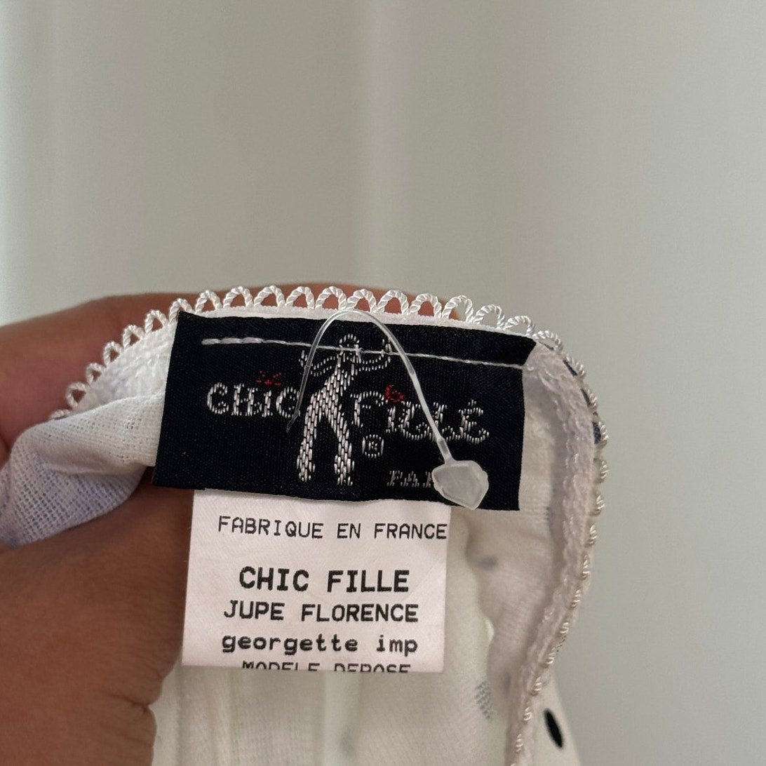 Vintage White Floral Polka Dot Mesh Midi Skirt Purple Rose Y2K French 100% Viscose (S)