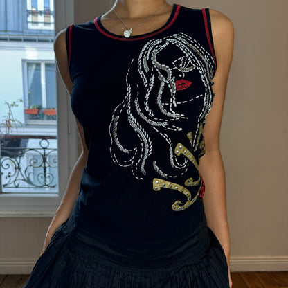 Vintage 00s euro black girl graphic baby tank (S)