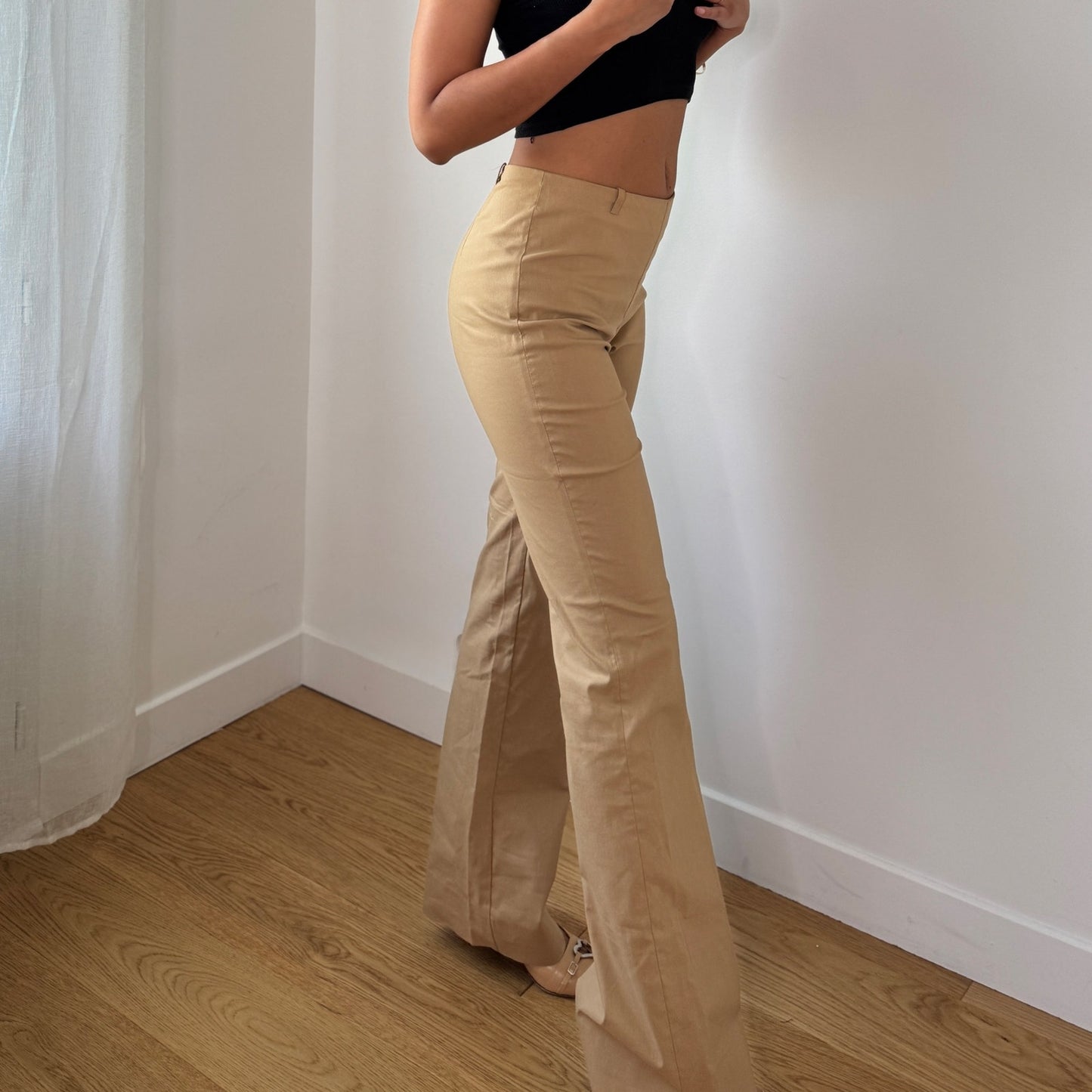 Vintage Italian Beige Tailored Bootcut Pants Deadstock Y2K (XS/S)