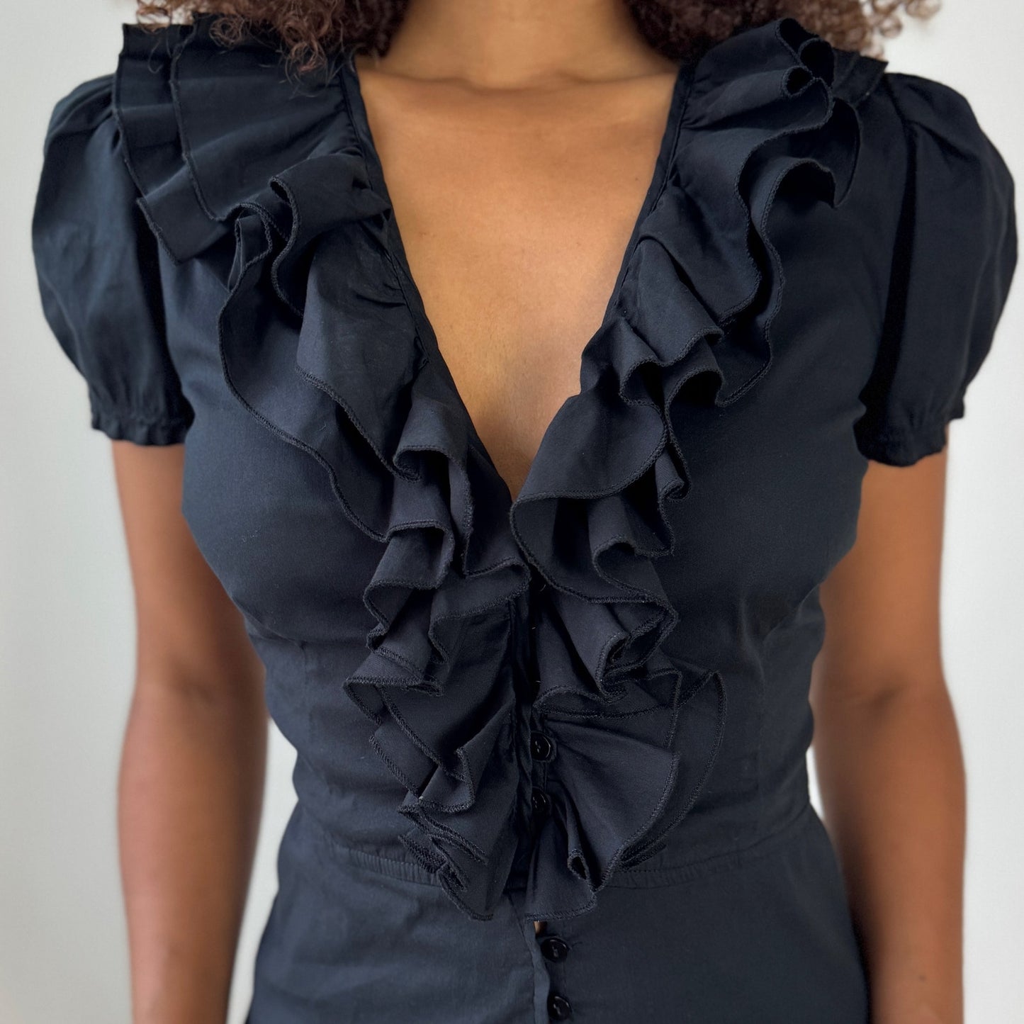 Vintage Italian Ruffle Front Button-Up Blouse (XS/S)