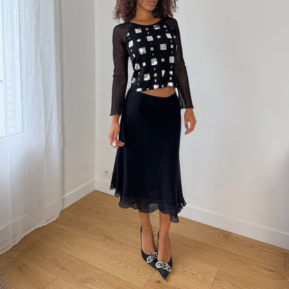 Vintage Y2K Sheer Mesh Sequin Top (S/M)