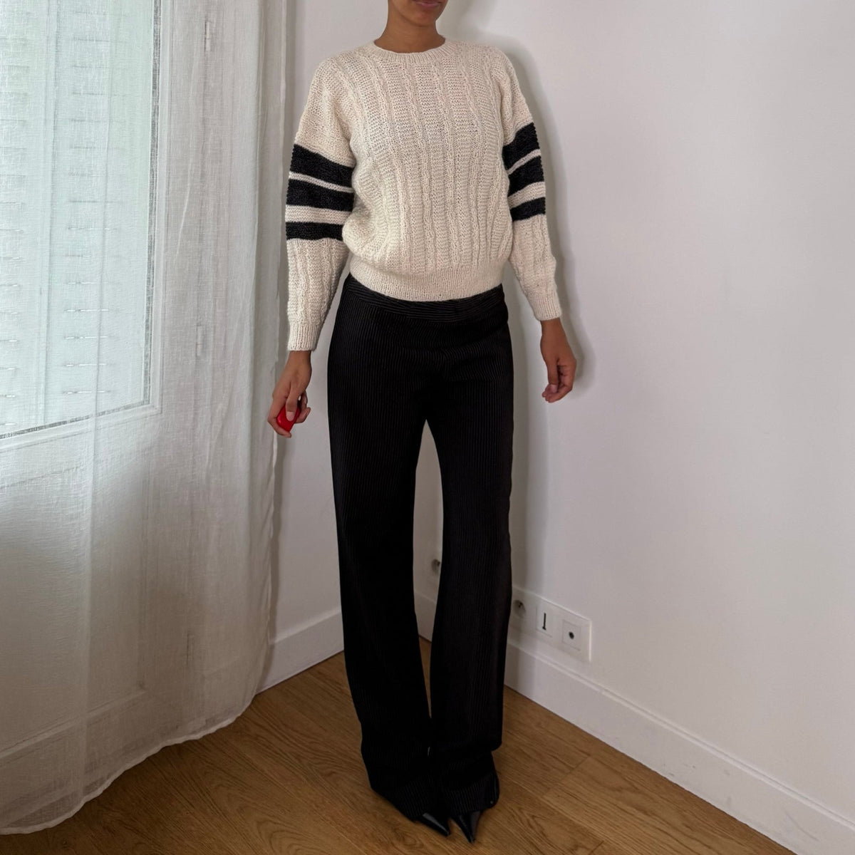 1970s Reis of New Haven American vintage ivory 100% silk cable knit sweater