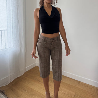 Vintage Euro brown plaid wool capri pants (XS/S)