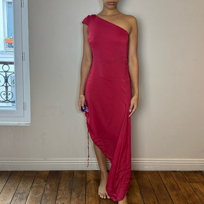 Vintage Y2K red one shoulder asymmetrical maxi dress (S)