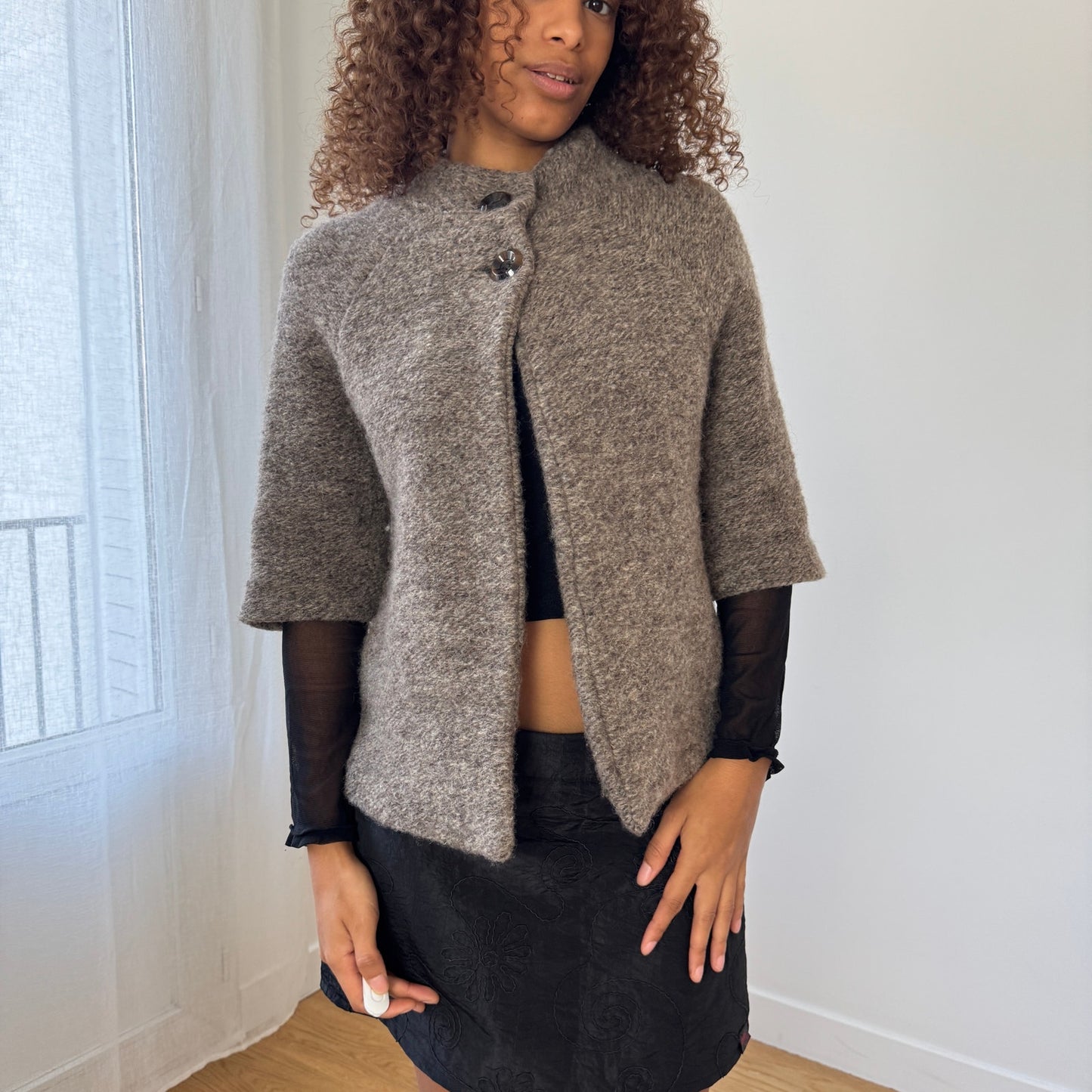 Vintage Italian taupe wool-blend swing jacket (S/M)