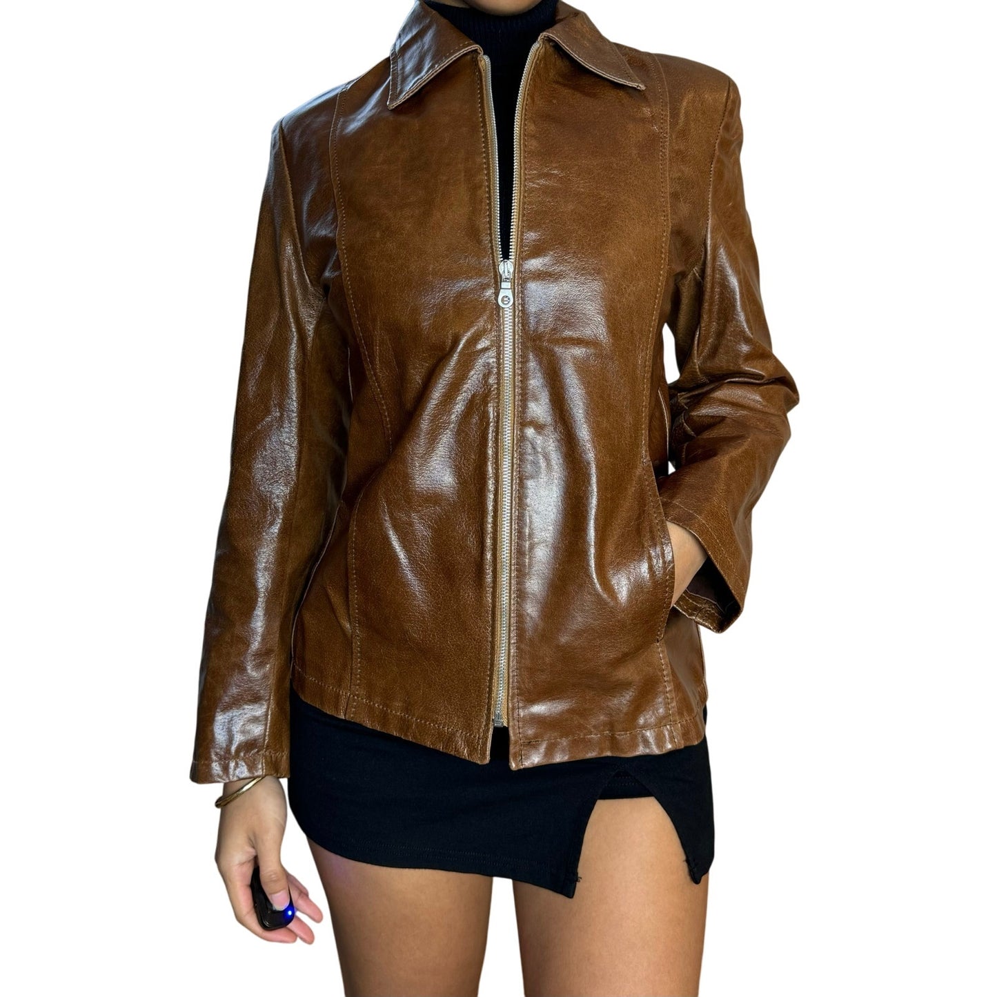 Vintage Butter Brown Fitted Italian Leather Jacket (S)