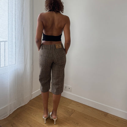 Vintage Euro brown plaid wool capri pants (XS/S)