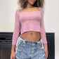 Vintage baby pink knit wool crop sweater with florals (XS/S)