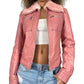 Vintage 90s pink leather jacket faux fur trim (XS/S)