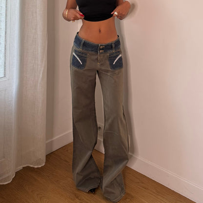 Vintage Italian Two Tone Low Rise Baggy Jeans (S/M)