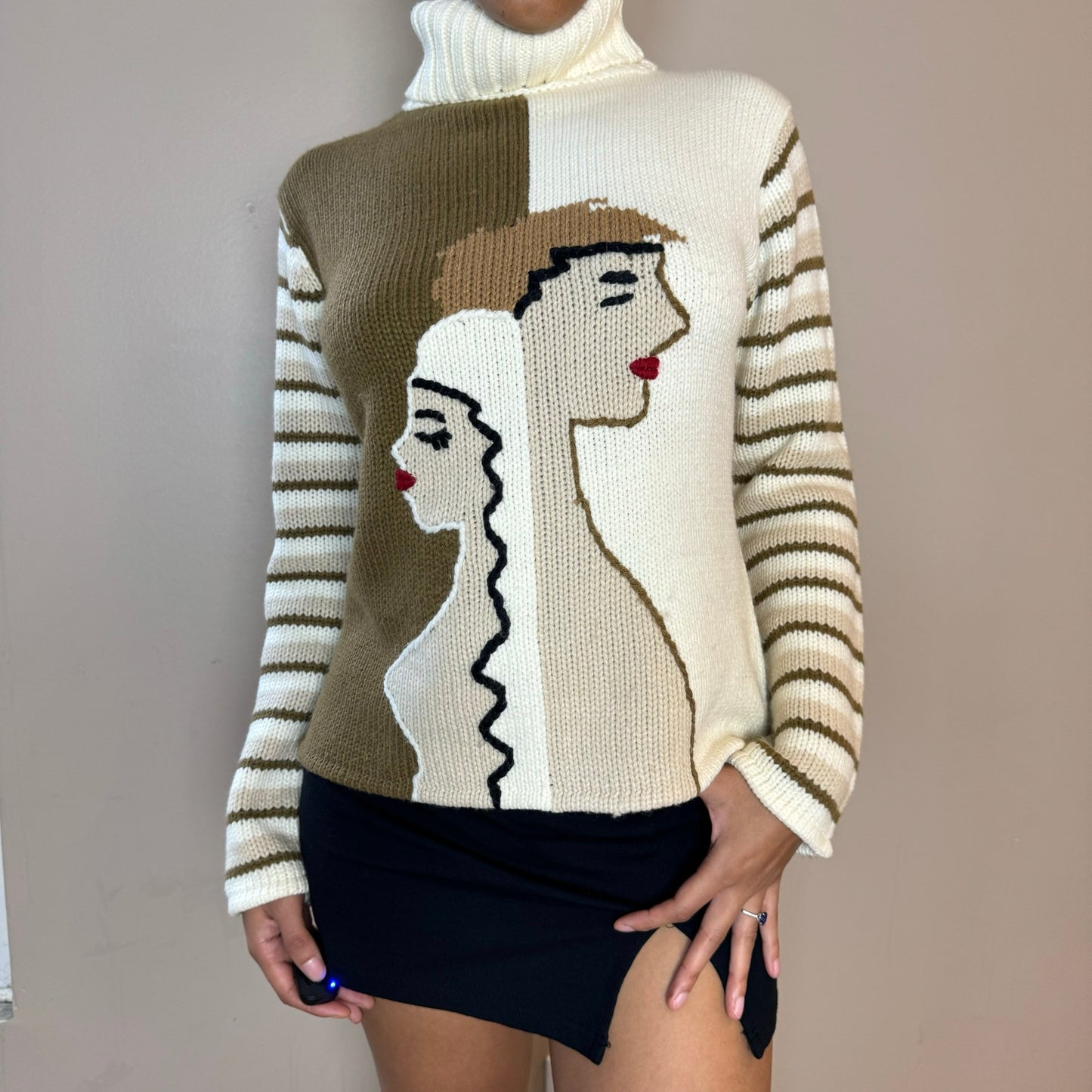 Italian Vintage Embroidered Knit Turtleneck Sweater (S/M)