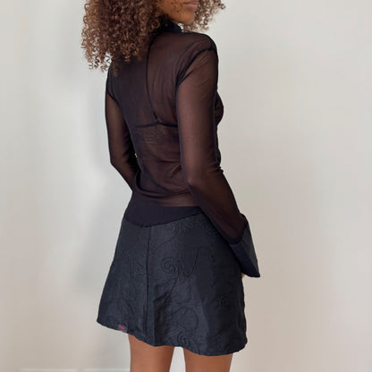 Italian Mesh Sheer Button-Up with Rhinestone Pocket (Small)