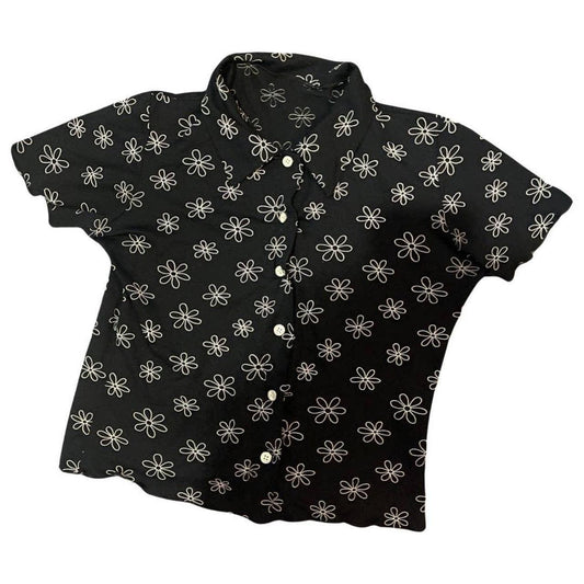 Vintage Y2K Mesh Short Sleeves Shirt (XS-S) Floral Print Festival Cute