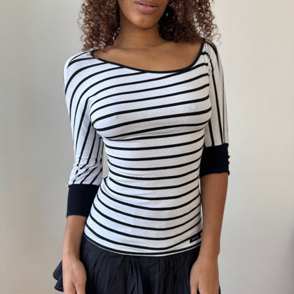 Vintage Italian Striped Slinky Asymmetrical Sleeve Top by Denny Rose (S)