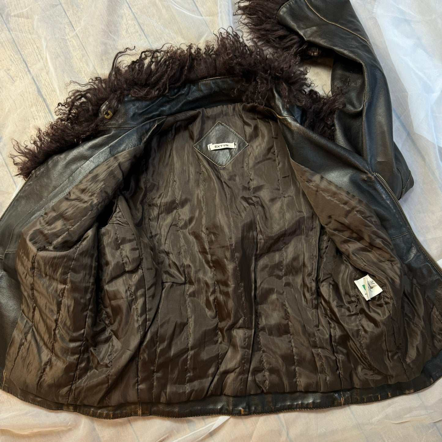 Vintage Y2K Italian leather fur trimmed jacket - Afghan coat style (S)