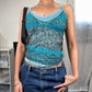 Made in France - Vintage 90s rom com blue cami tank (one size) Sequins