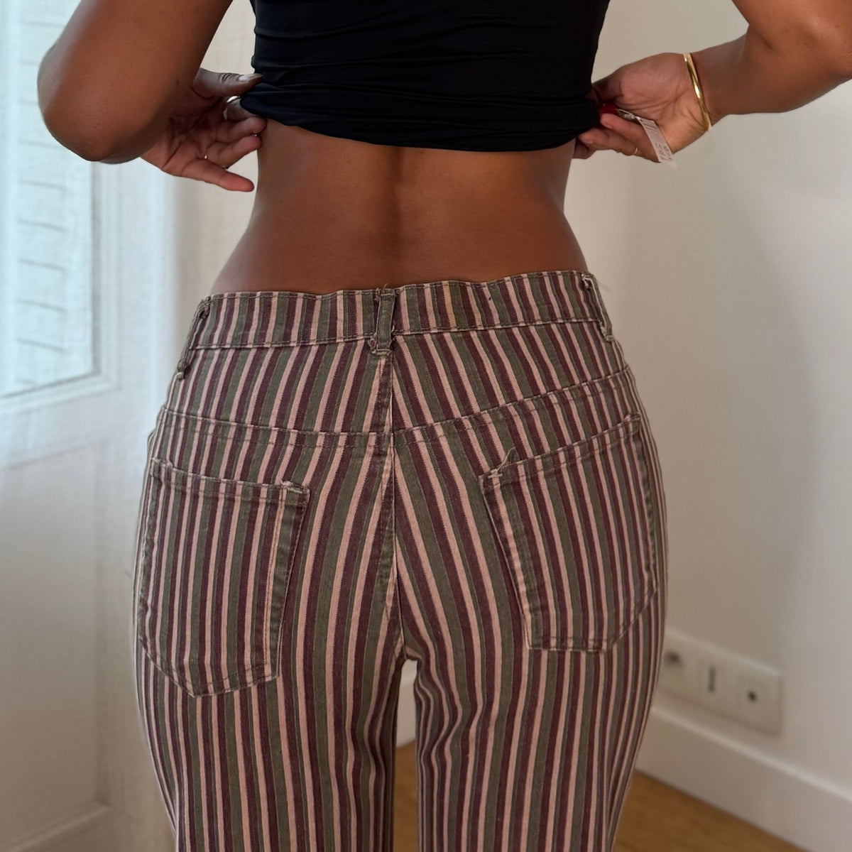 Vintage Euro Striped Low Rise Flare Jeans (S)