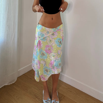 Vintage Pastel Floral Mesh Midi Skirt Italian Y2K (S/M)