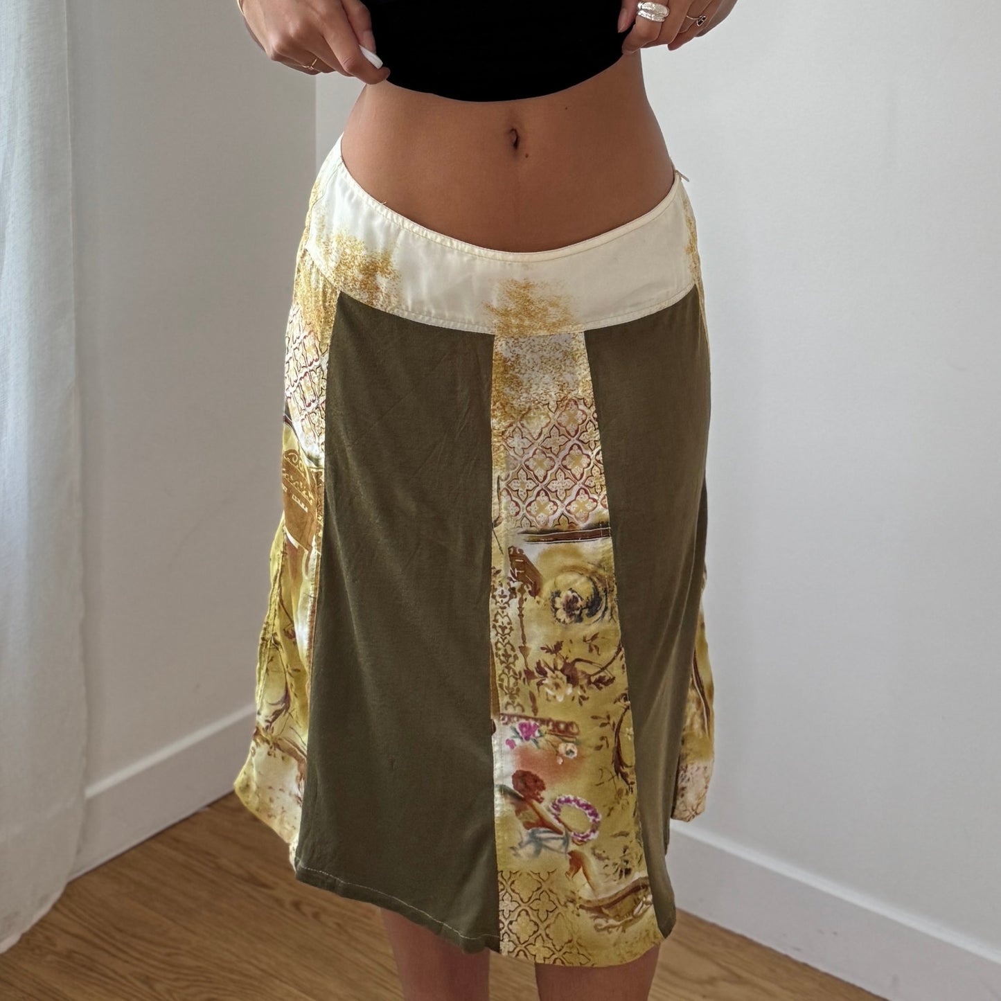 Vintage Italian Black Mesh Midi Skirt (Small)