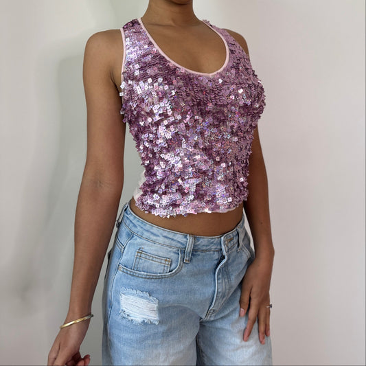 Vintage Pink Sequin Tank Top (S) ⠀