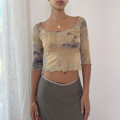 Vintage Sonia Fortuna Abstract Semi-Sheer Mesh Top (S)