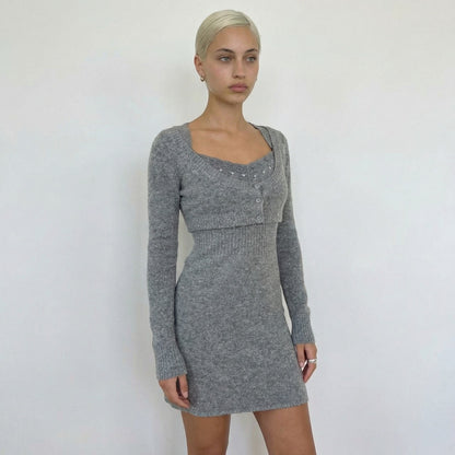 Vintage Italian Mohair Wool Knit Dress & Cropped Cardigan Set (S)