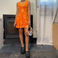 Sourced in Italy - Vintage 90s euro orange floral print mini dress (XS) summer