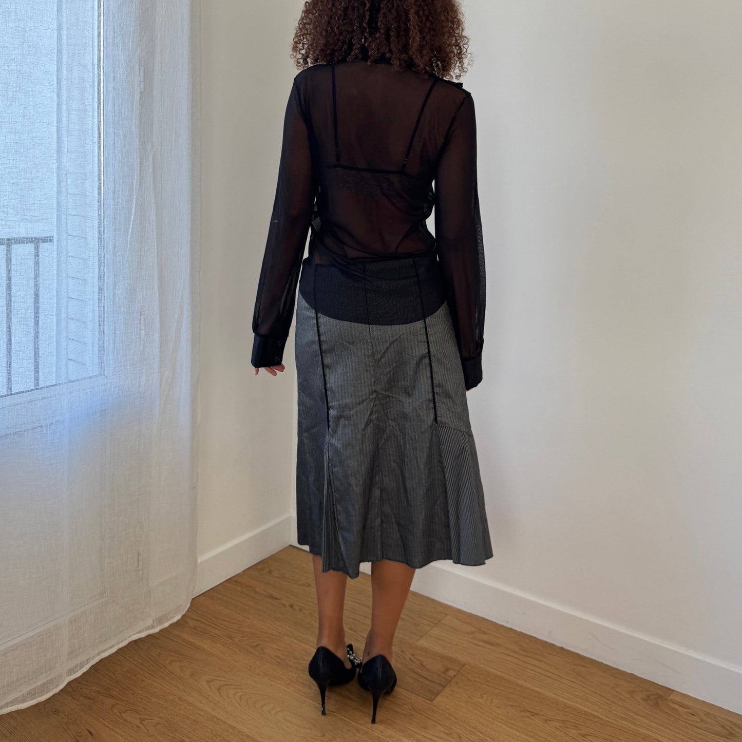 Vintage Italian asymmetrical pleated skirt with contrast paneling (Small)