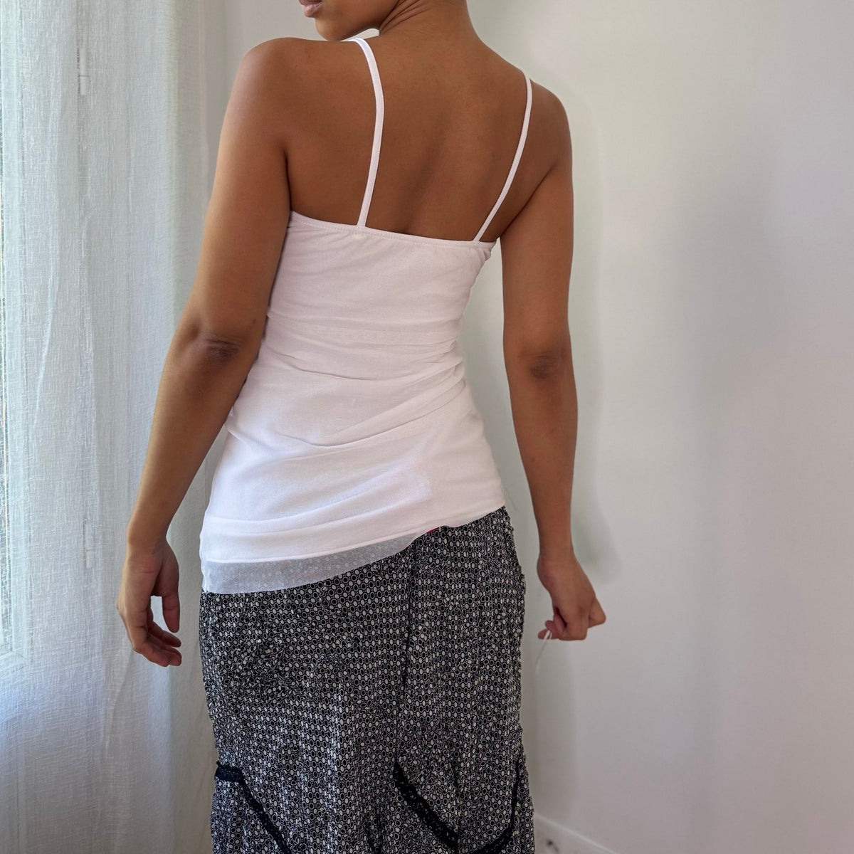 Vintage White Mesh Bow Front Cami Tank (S)