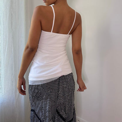 Vintage White Mesh Bow Front Cami Tank (S)