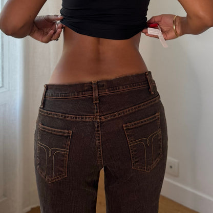 Vintage Italian Brown Low Rise Flare Jeans (S)