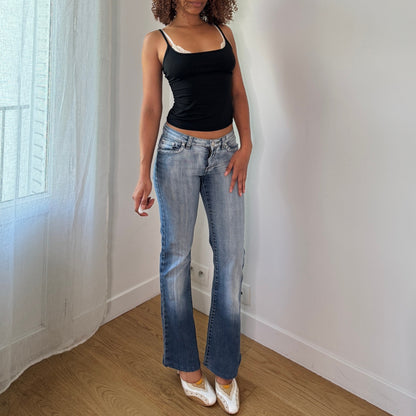 Vintage Blue Wash Low Rise Flare Jeans Euro Y2K (S)