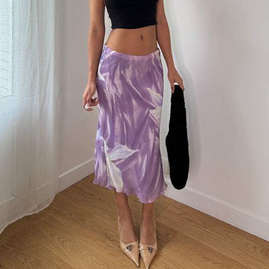 Vintage Y2K Lavender Abstract Mesh Midi Skirt Made in Italy (S) ⠀
