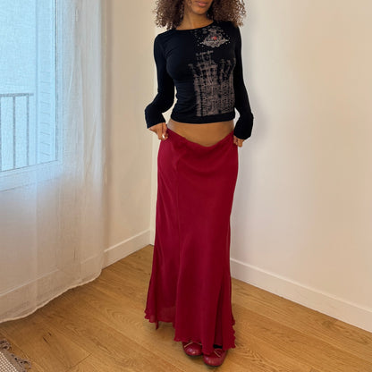 Vintage Italian burgundy / red mesh maxi skirt (Medium)