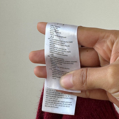 Vintage Euro Burgundy Angora Ruffle Neck Knit Long Sleeve Top (Small)