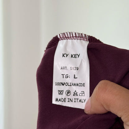 Vintage Italian Burgundy Floral Lace Mesh Crop Top Y2K (S)