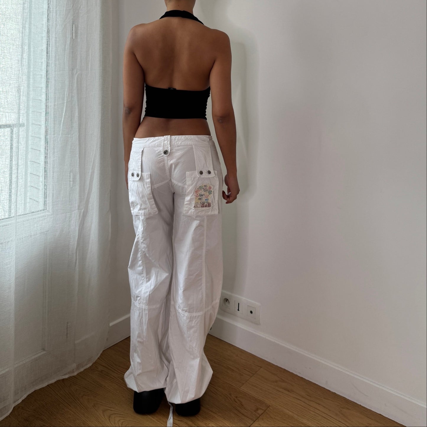 Vintage White Cargo Parachute Pants (S) ⠀