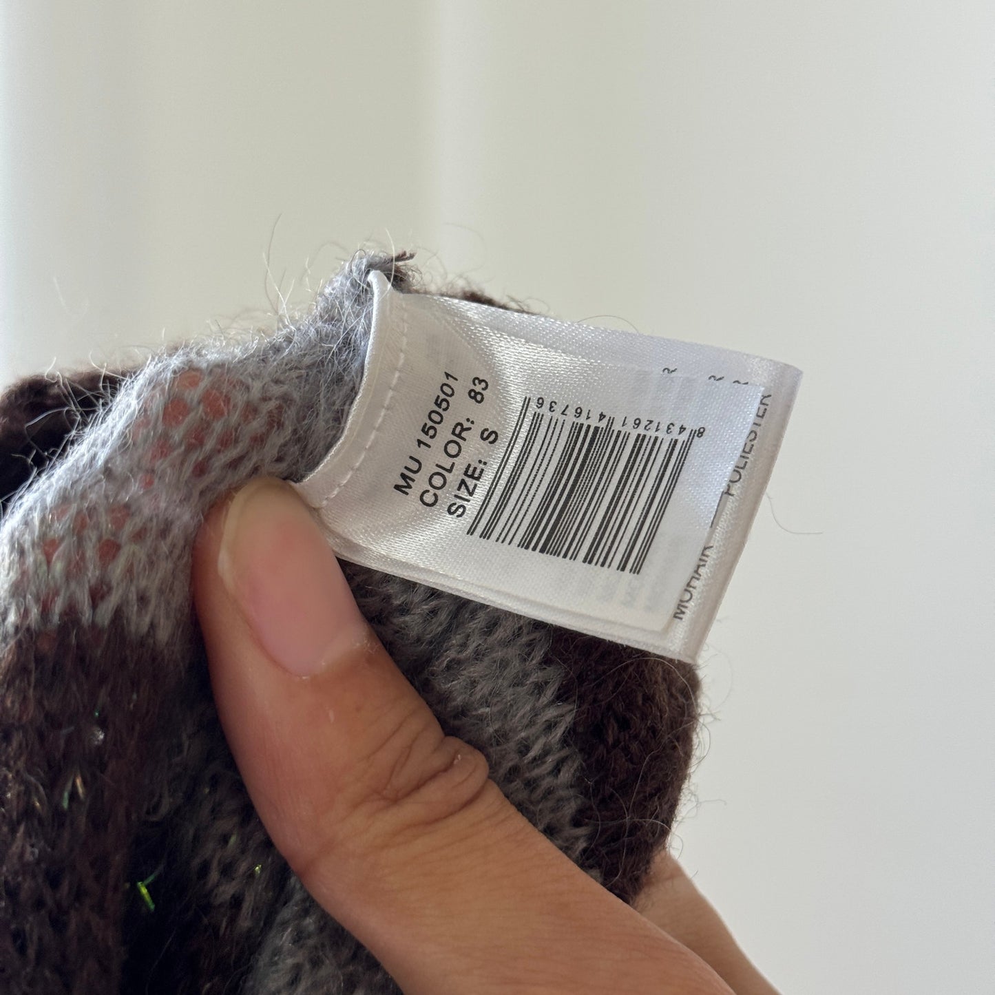 Vintage Muchacha brown & taupe diagonal stripe mohair-blend turtleneck with metallic thread (Small)